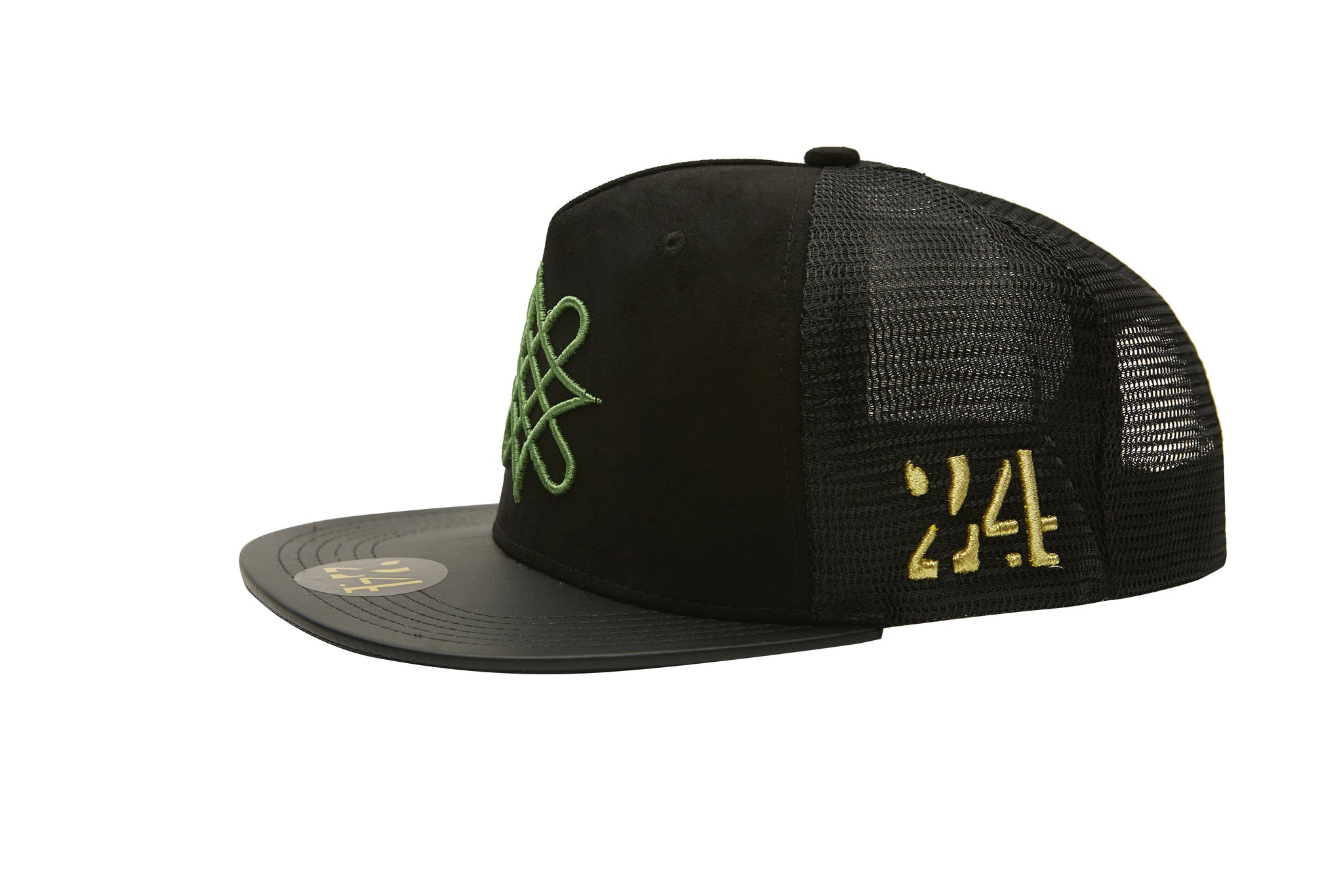 AREWA | Arewa Knot embroidered on Black suede Snapback Hat by 24 Apparel