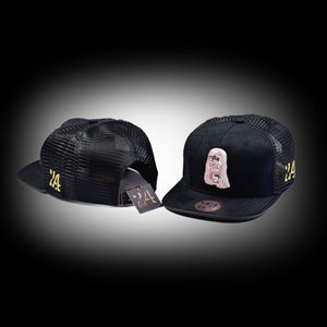Jesus Piece "Rose Gold" plated pendant on Black suede Snapback Hat by 24 Apparel