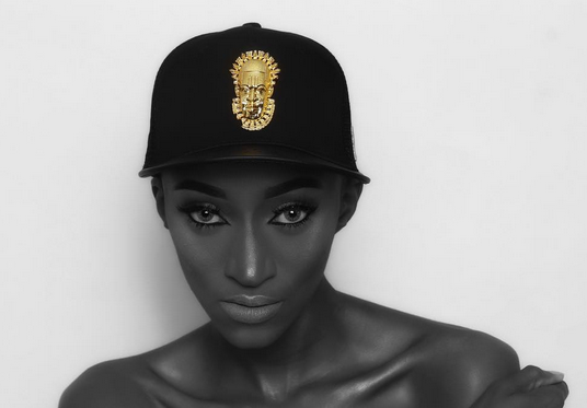 BENIN | Iyoba "gold" plated pendant on Black suede Snapback Hat by 24 Apparel